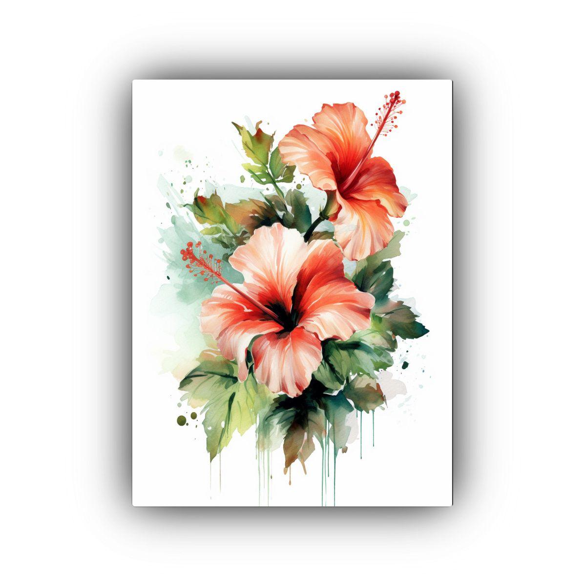 Pintura En Lienzo De Hibiscos Adorables Aislados, 20x30 Cm-0