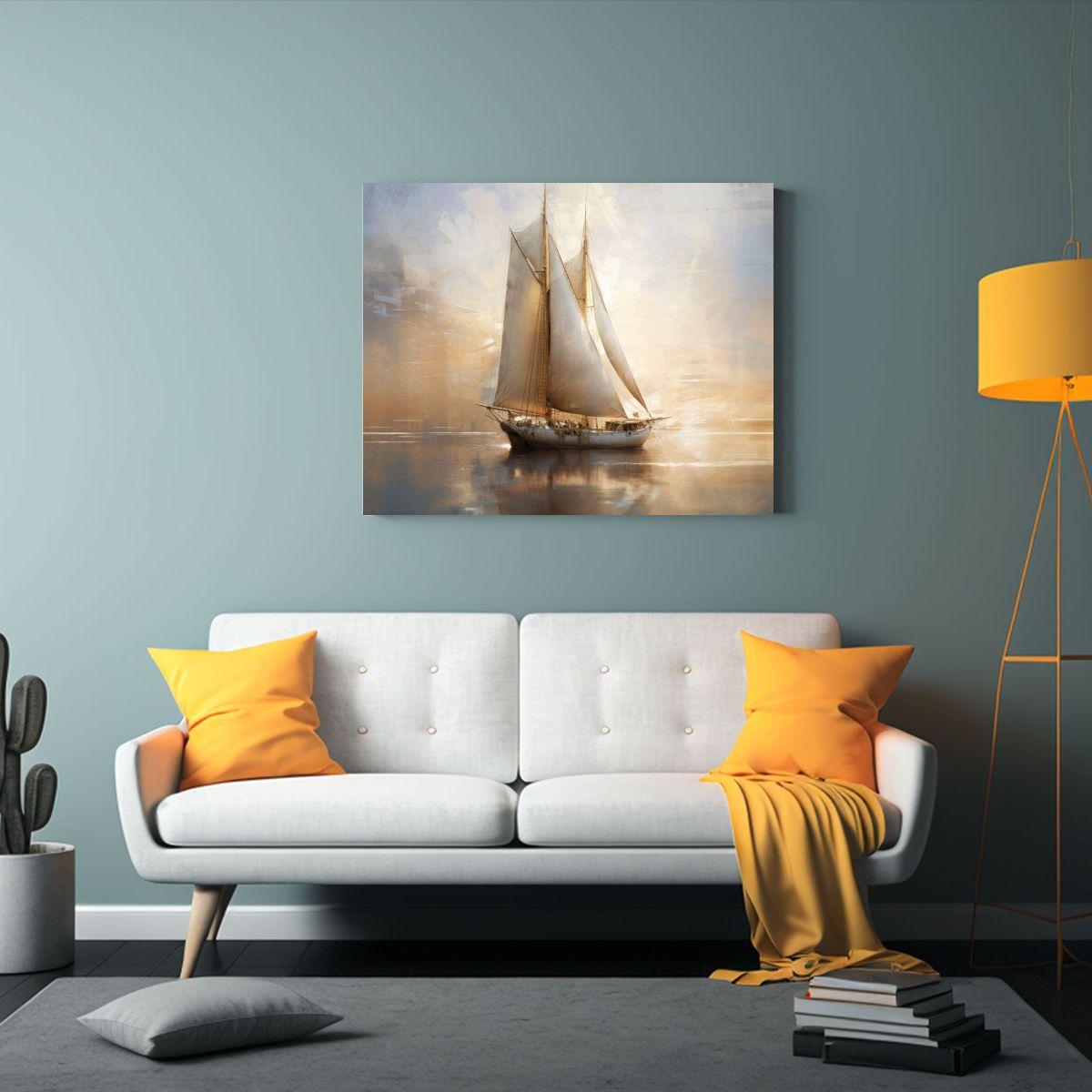 Cuadro Abstracto Luminoso: Velero En Lago Calmo 75x50cm-2