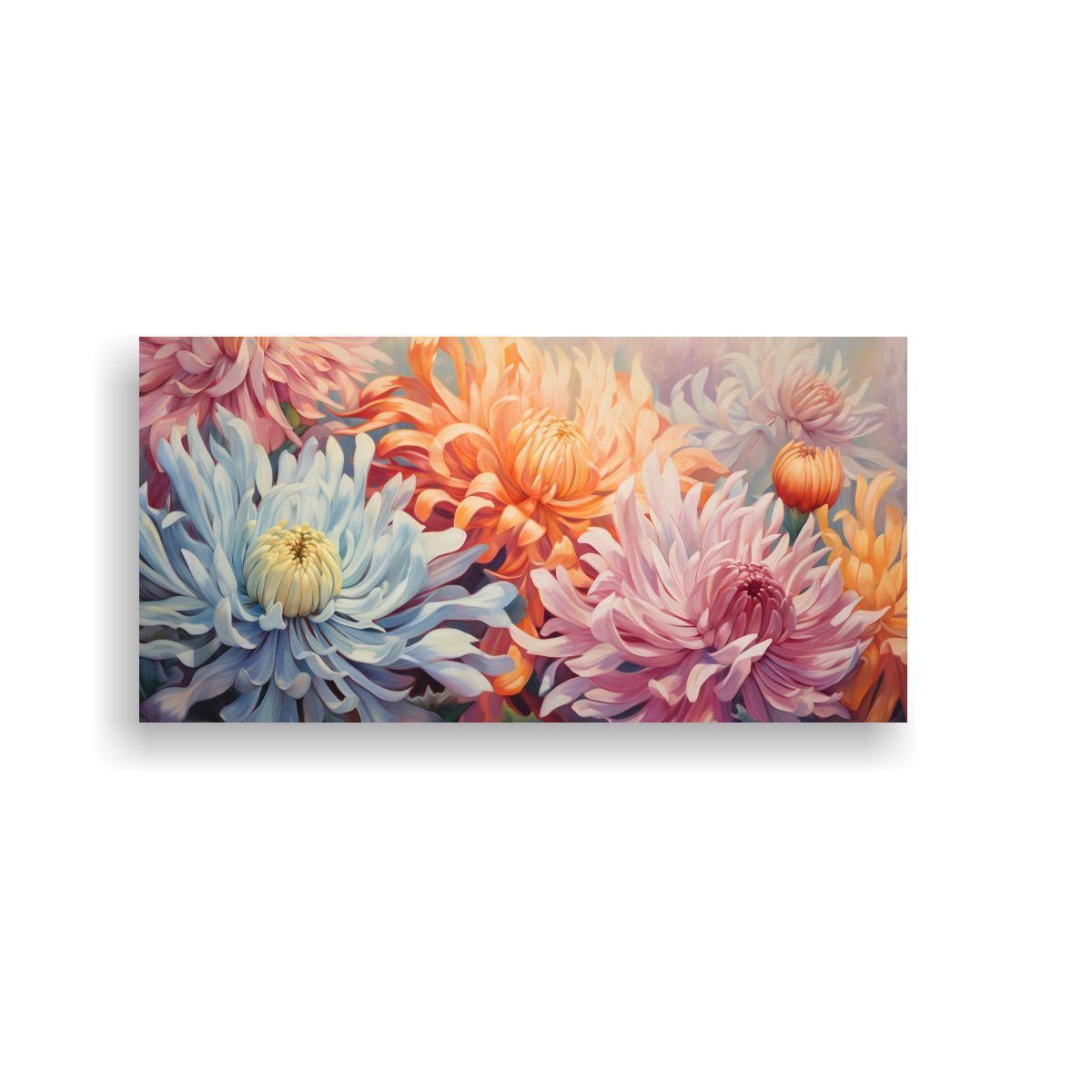 Pintura Abstracta De Crisantemos En Tela: Obra ún 80x40cm-0