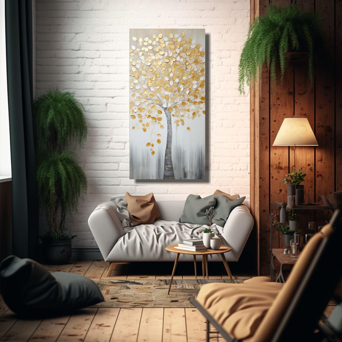 Lienzo árbol Blanco Y Amarillo Impacto Visual 20x40cm-2