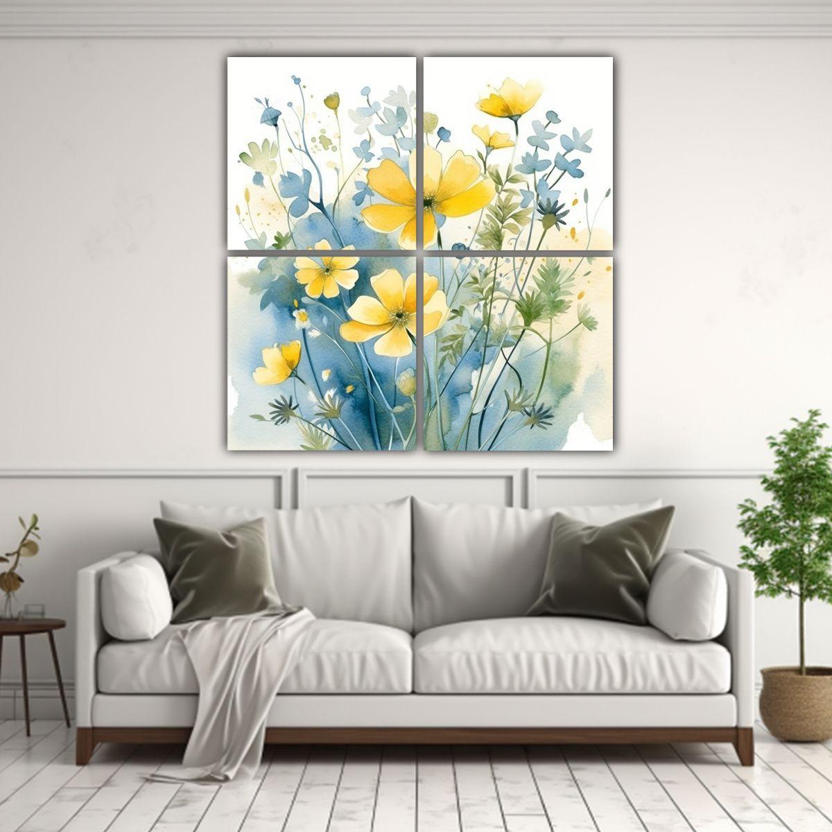 Cuadriptico Cuadro Para Sala WildFlowes Arte 120x120 Cm-2