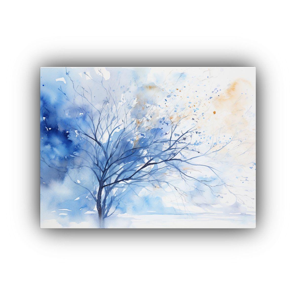 Pintura Abstracta En Lienzo Para Cocina, árbol Blanco Y Azu 50x40cm-0