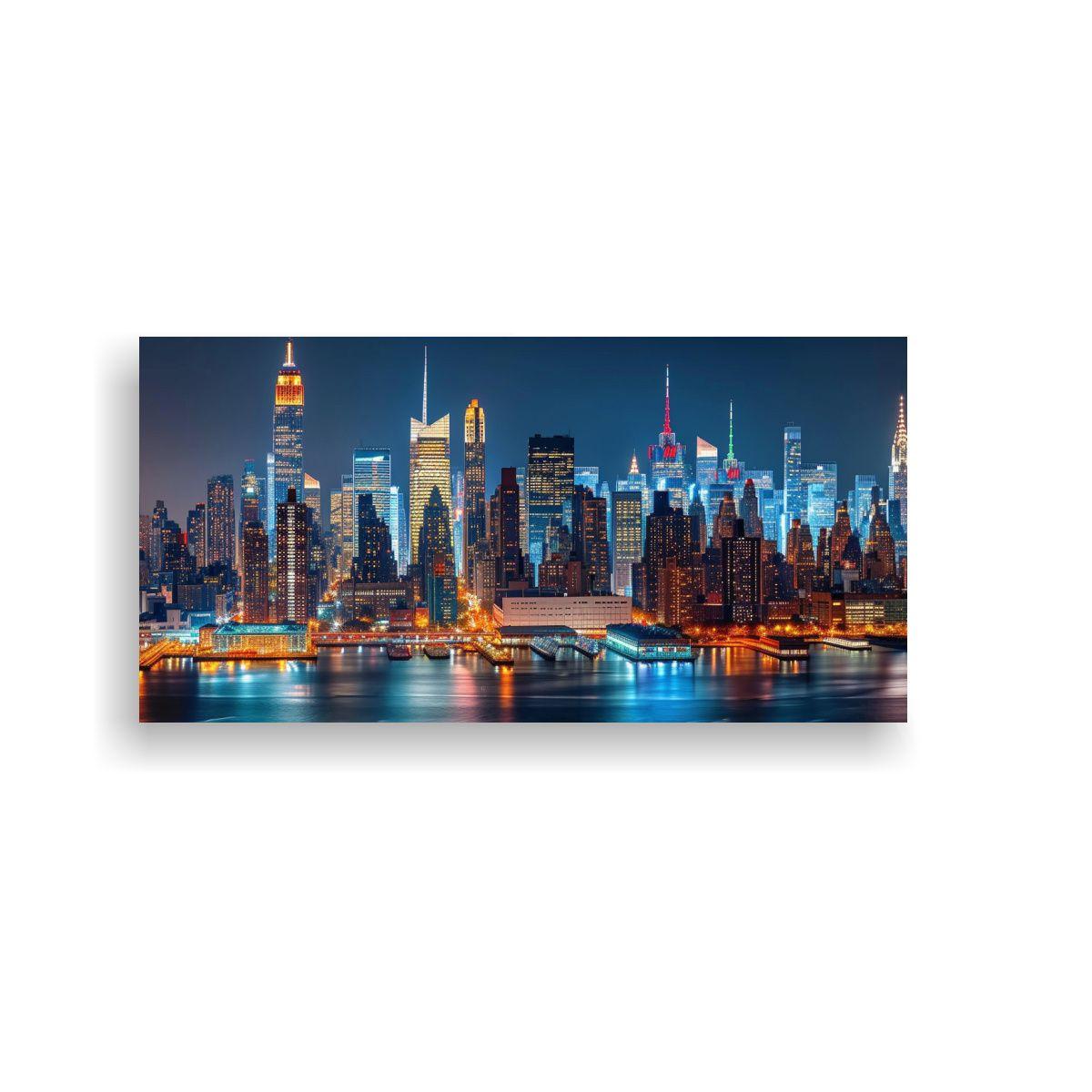 Cuadro Tela Estilo Galería Con Skyline De Nueva 100x50cm-0