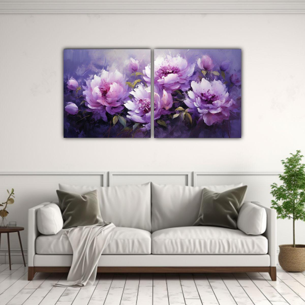Lienzos Abstracto Clásico Purple PEONIES Pintura 120x60 Cm-2