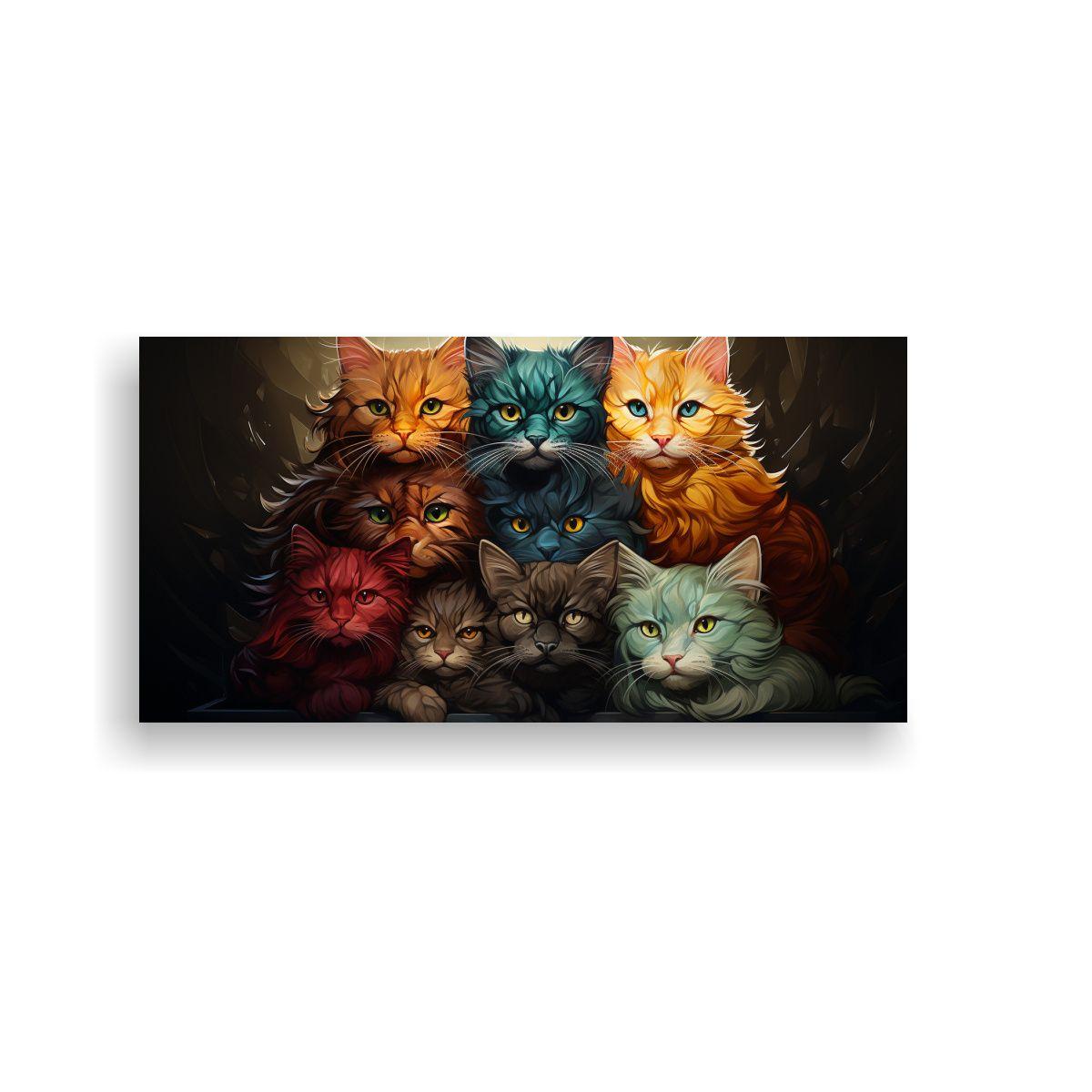 Pintura Gatos Apilados De Colores En Cuadro 100x50cm-0
