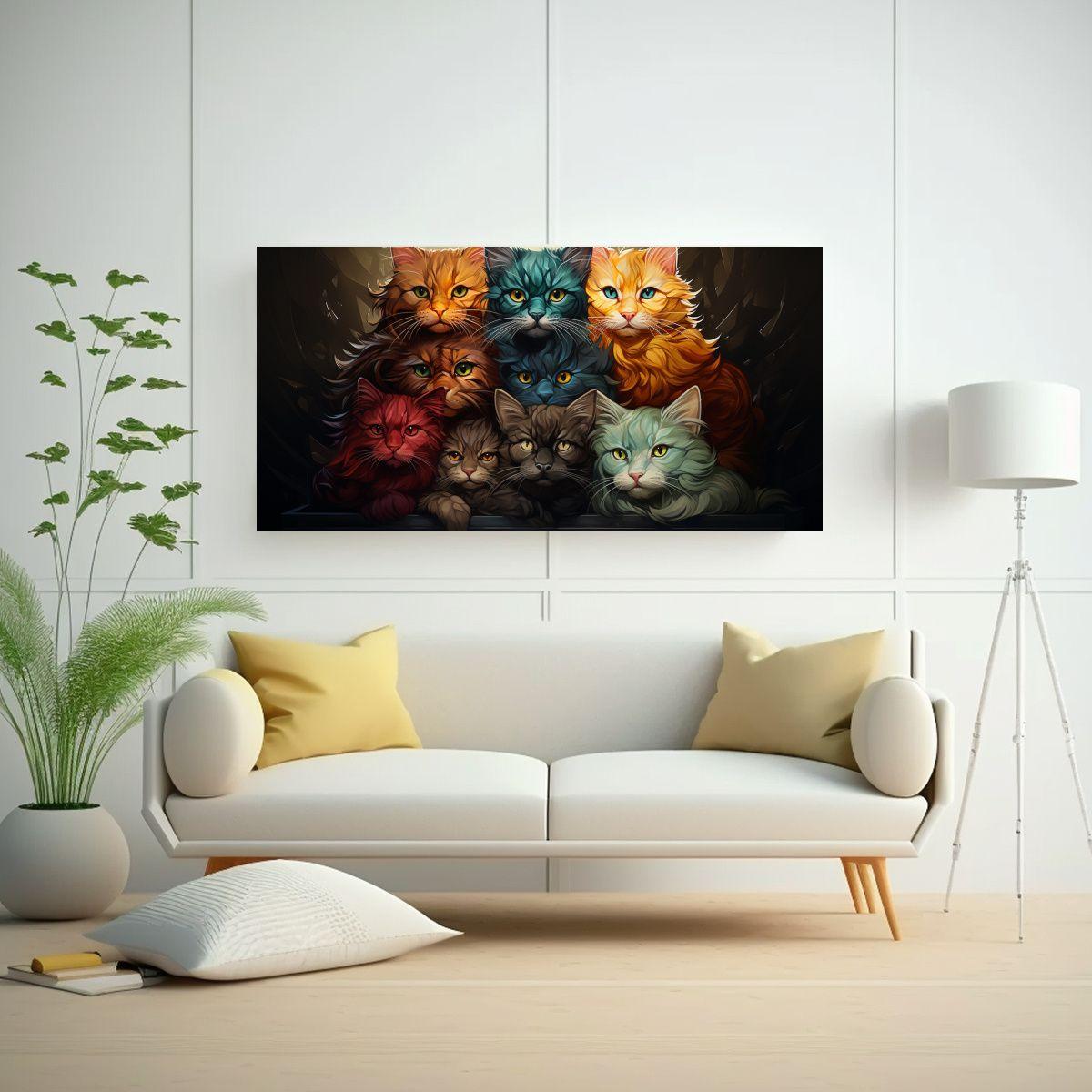Pintura Gatos Apilados De Colores En Cuadro 100x50cm-2