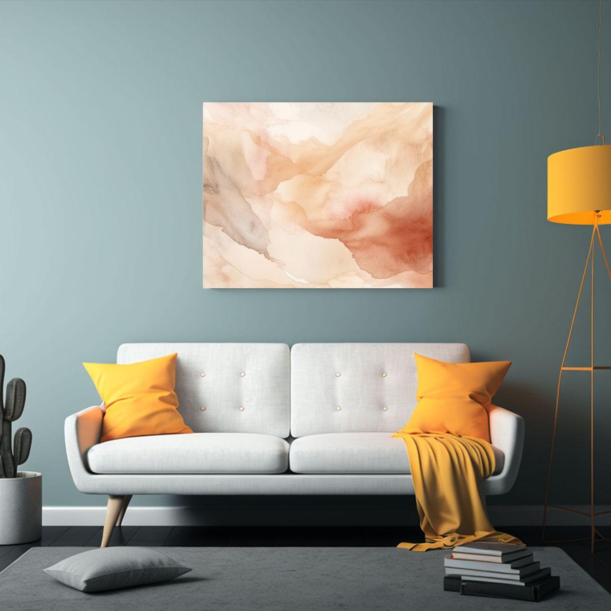 Cuadro Tela Vintage Abstracto Acuarela Beige Y Teja Suave. 65x50cm-2