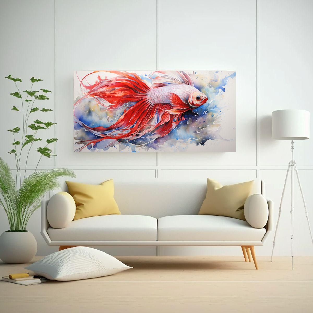 Cuadro Abstracto Peces De Colores Acuarela Estilo 40x20cm-2