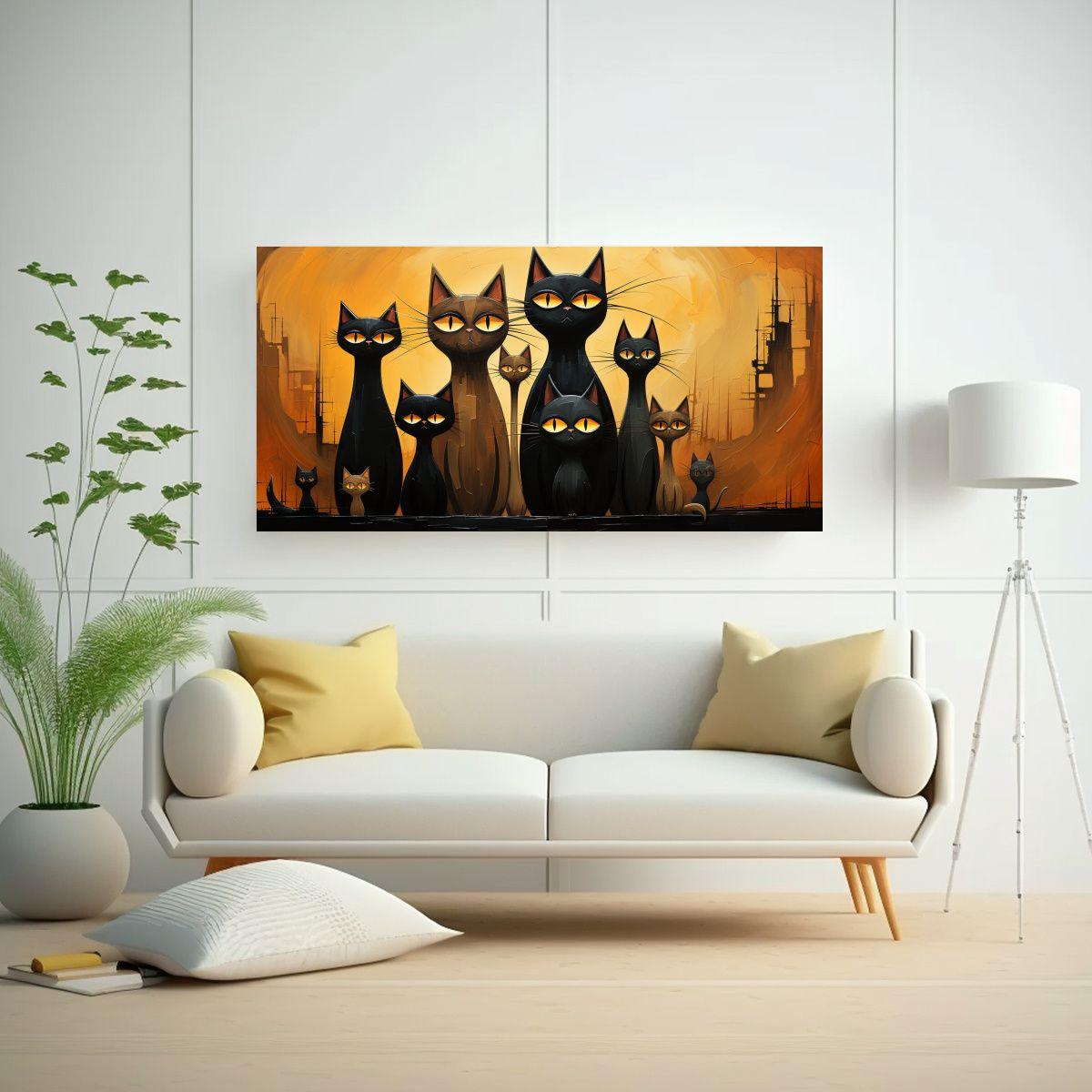 Pinturas De Decoración De Gatos Negros Mirando 120x60cm-2