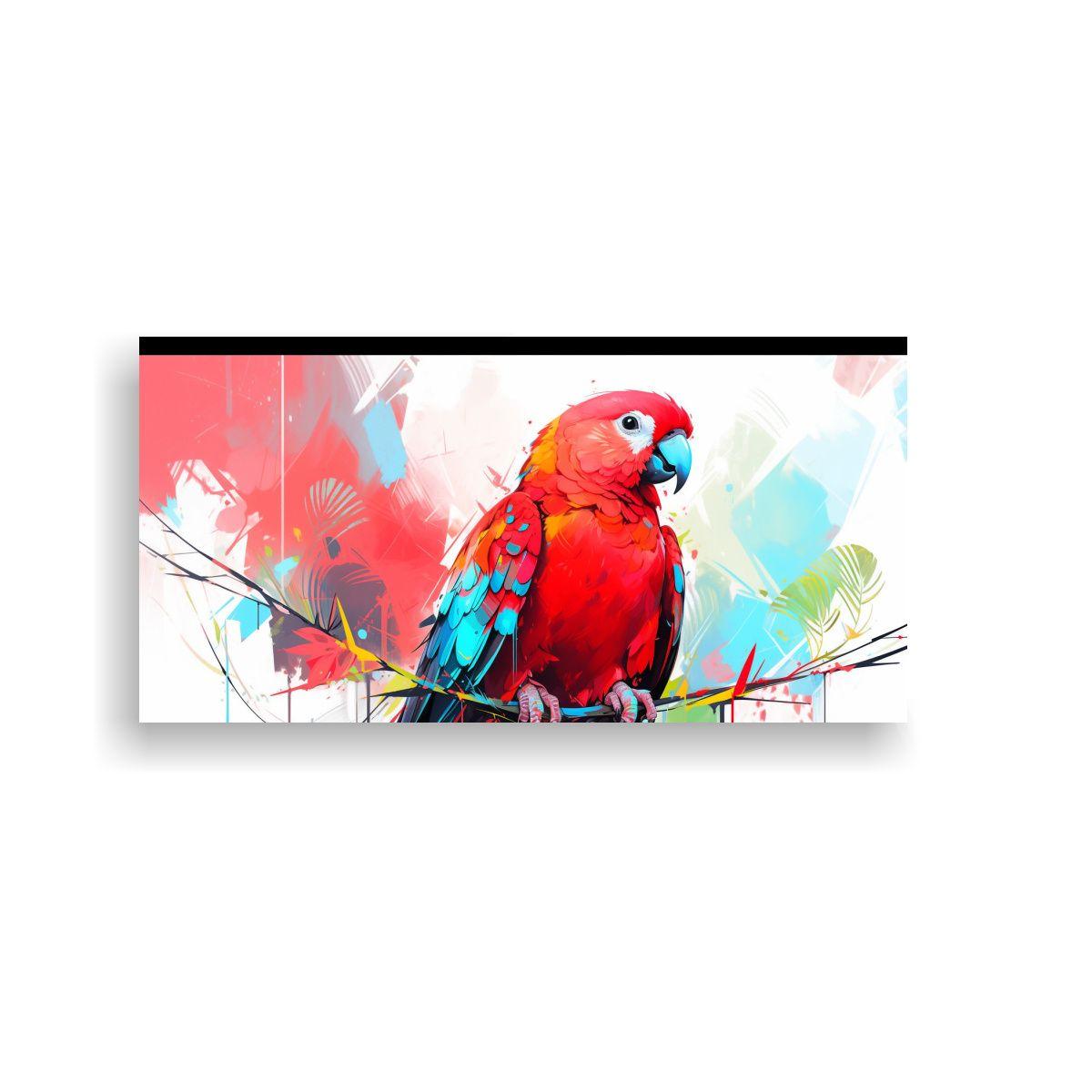 Pintura En Bastidor: Amazona Roja Y Azul En Arte 80x40cm-0