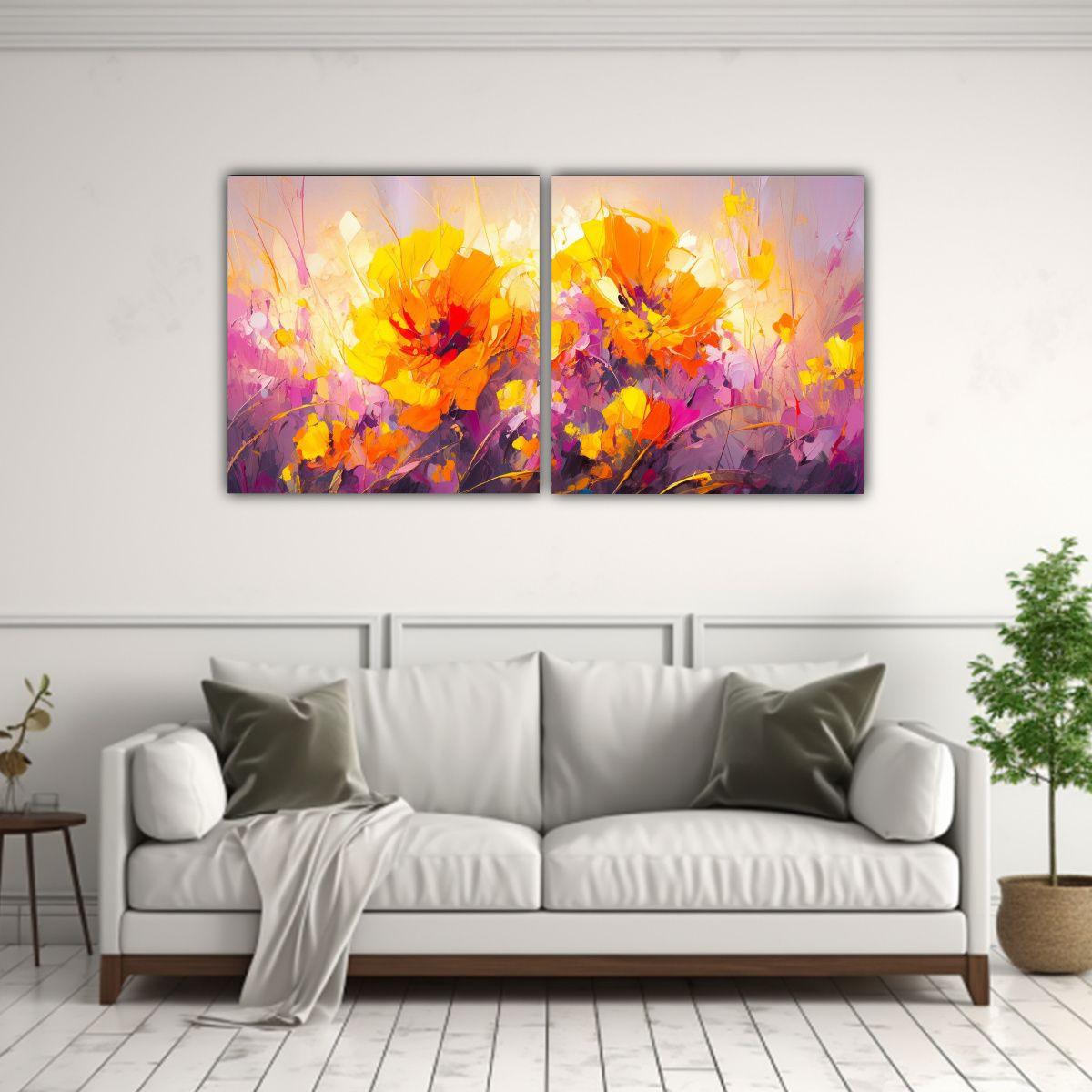 Pintura En Lienzo De Flores Amarillas Y Magenta 160x80 Cm-2