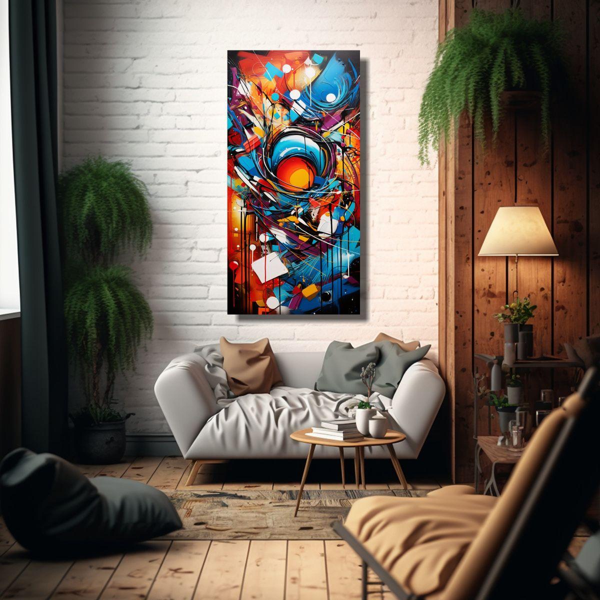 Pintura Decorativa Abstracta Fusionando Graffiti 70x140cm-2
