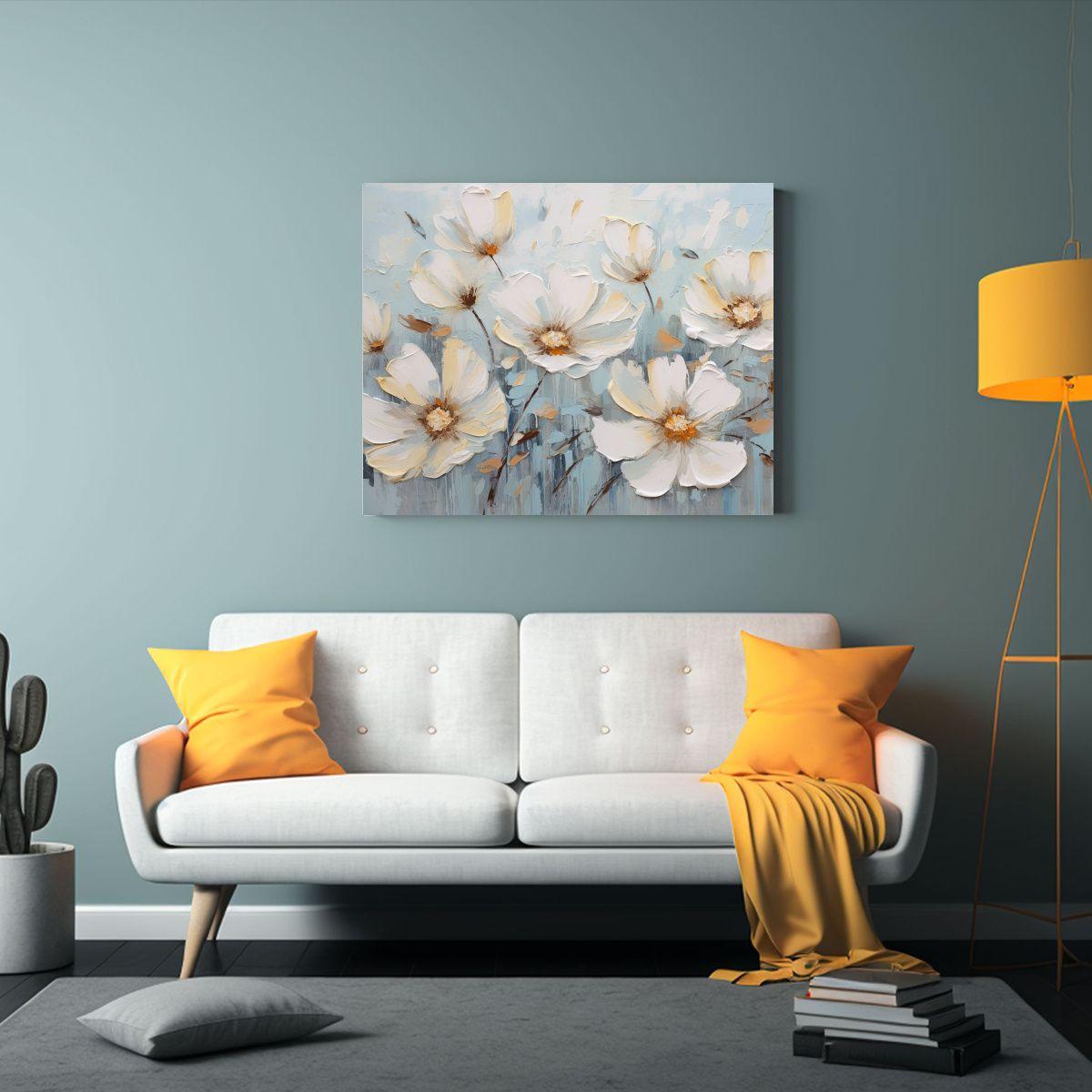 Pintura En Lienzo De Flores En Tonos Suaves, Estilo Decorati 60x40cm-2
