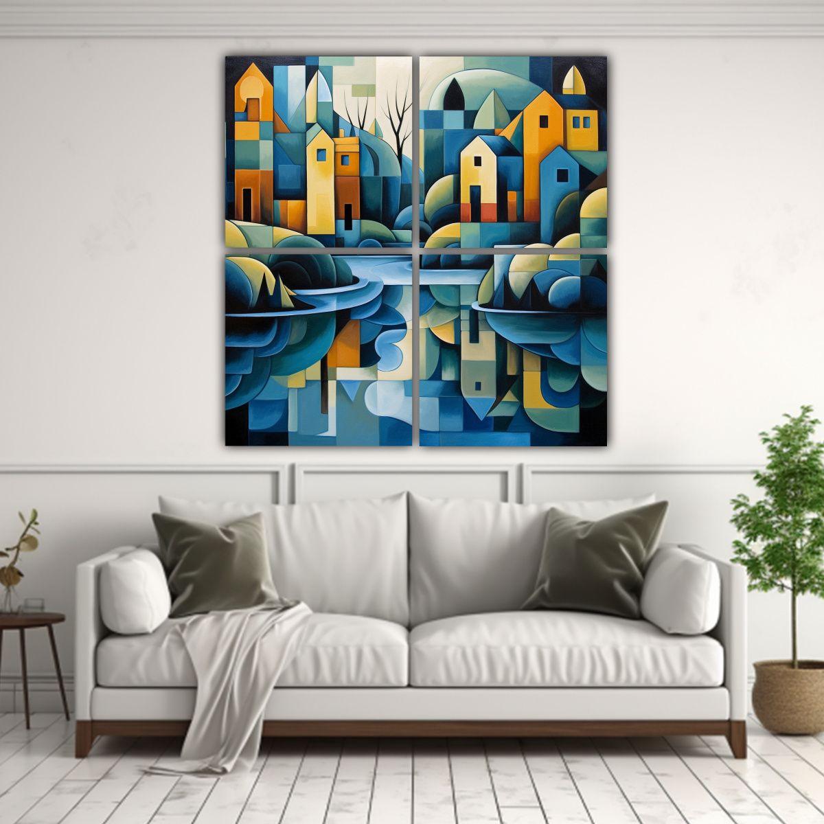 Pinturas Decorativas Cubismo Río Combinación 40x40 Cm-2