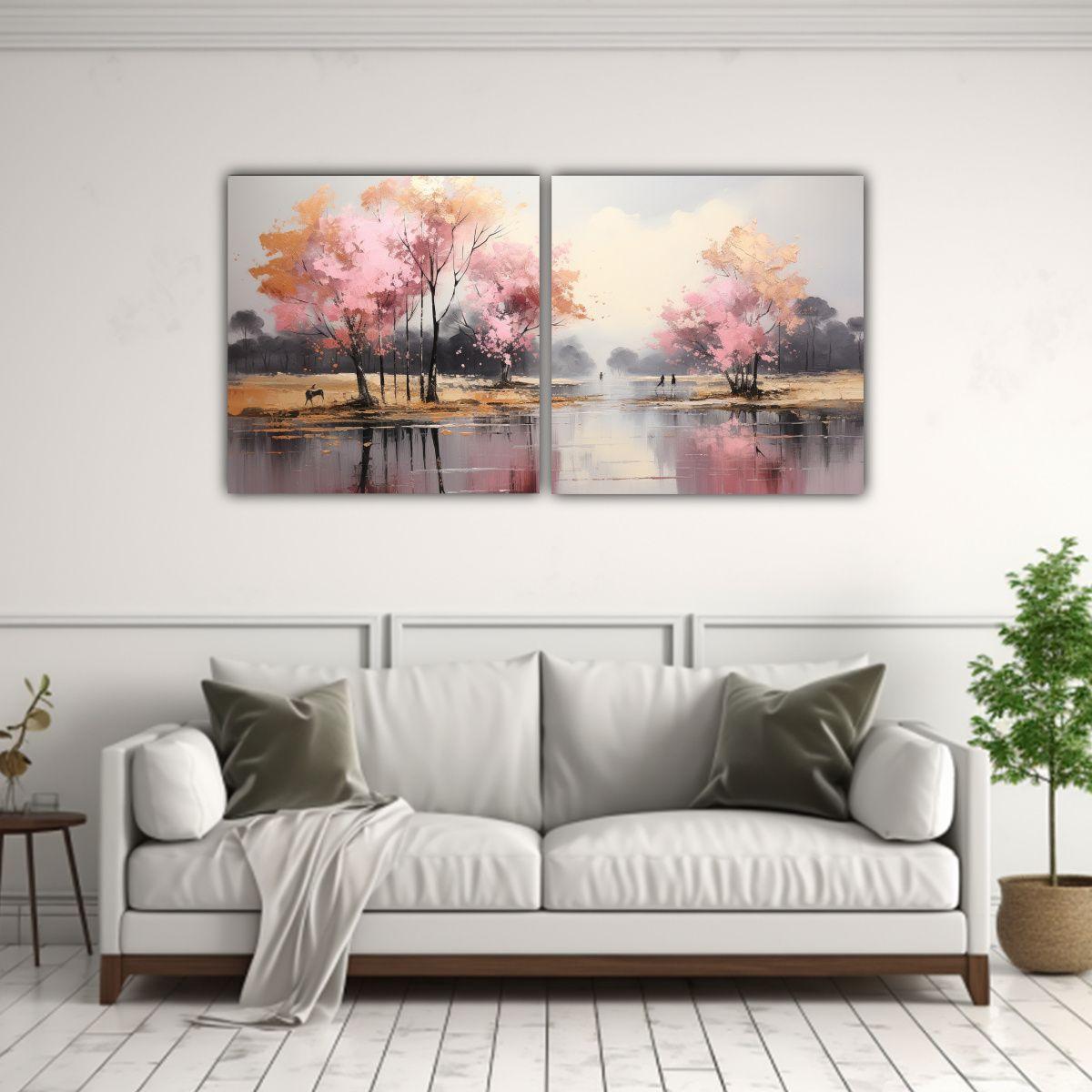 Dos Artes De Pared Cuadro Abstracta De Árboles 140x70 Cm-2