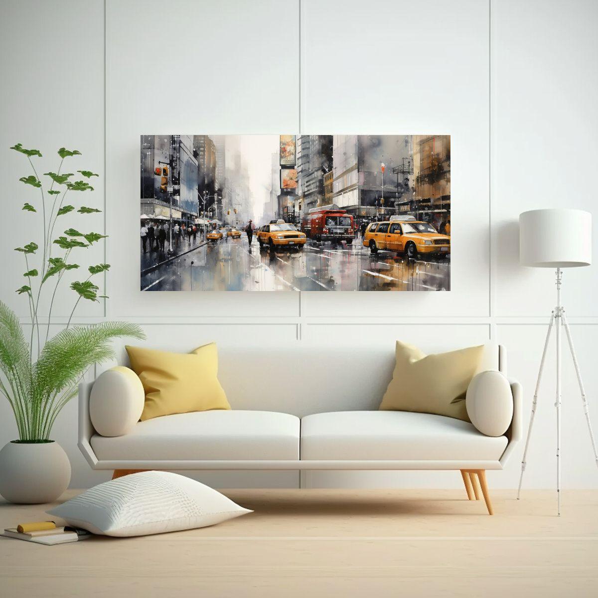 Cuadros Lienzo Nueva York Gris Y Champagne Estilo 140x70cm-2