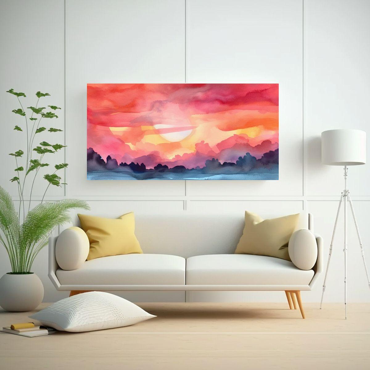 Cuadro En Bastidor Abstracto Acuarela SUNSET 80x40cm-2