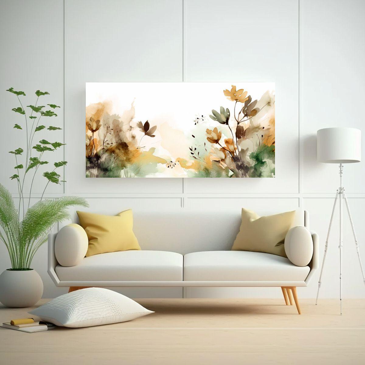 Cuadro Abstracto Floral Verde Marrón Textura 100x50cm-2