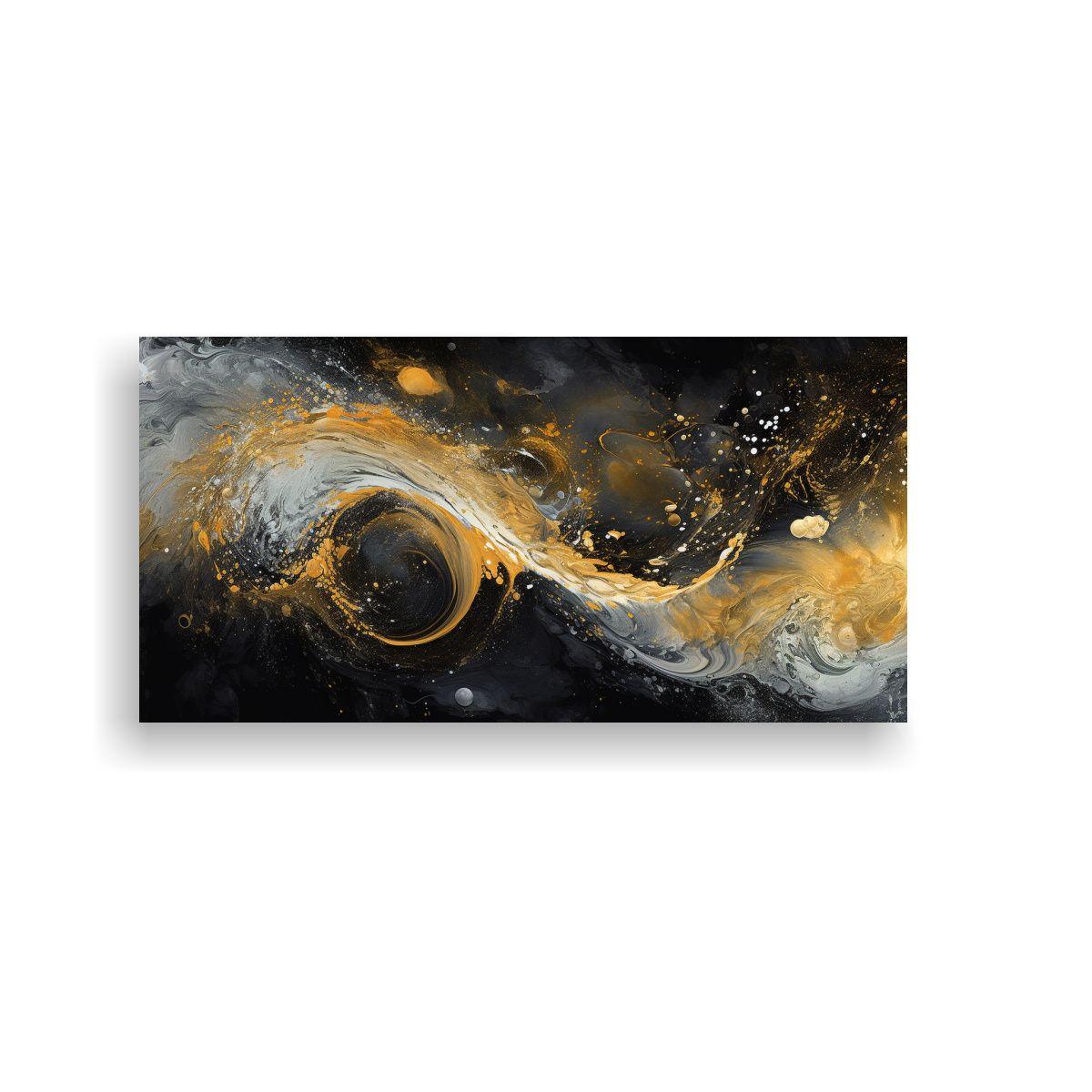 Pintura De Tinta Espacial En Oro Y Negro, Arte 140x70cm-0