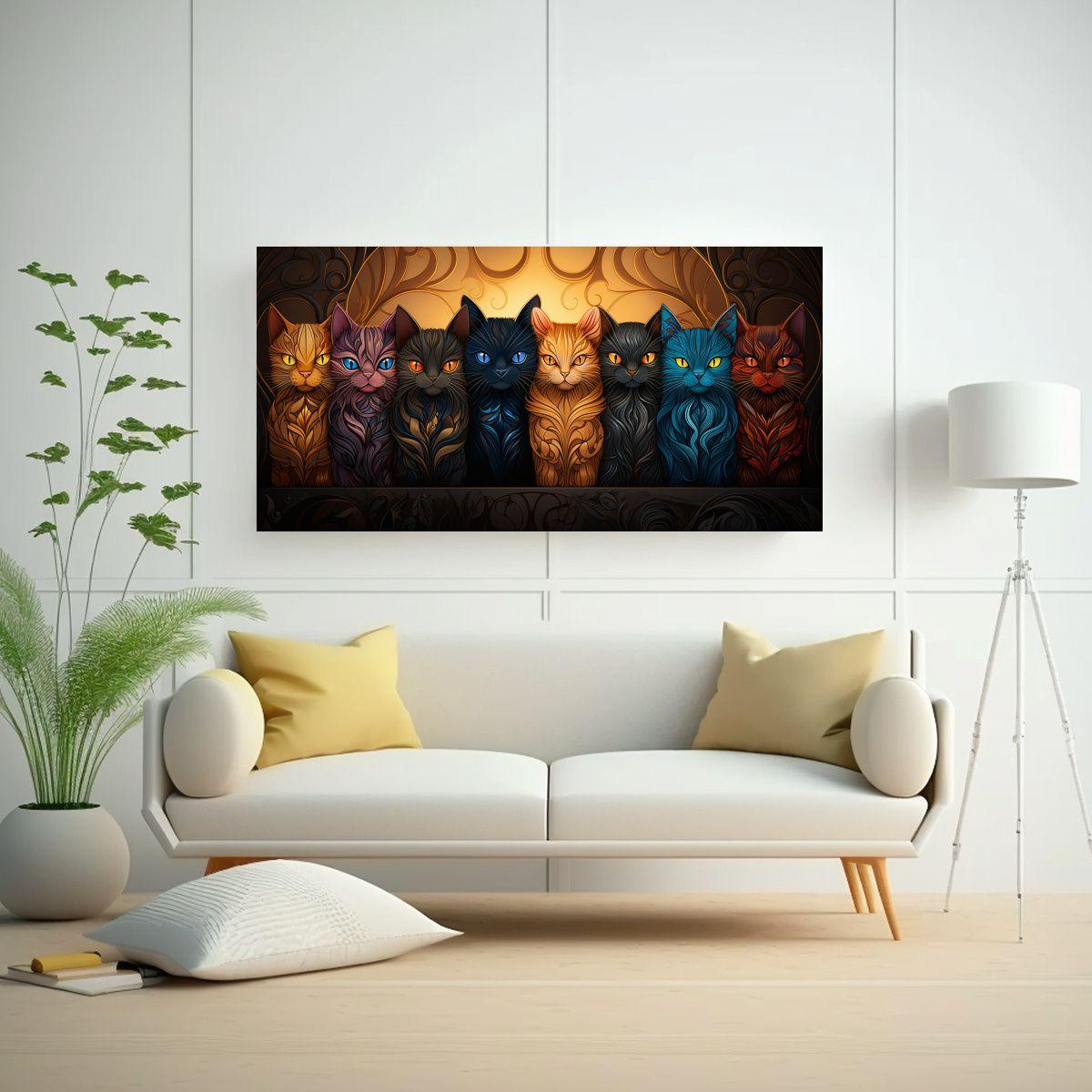 Cuadro Decorativo Gatos Nueve Colores Ojos 40x20cm-2