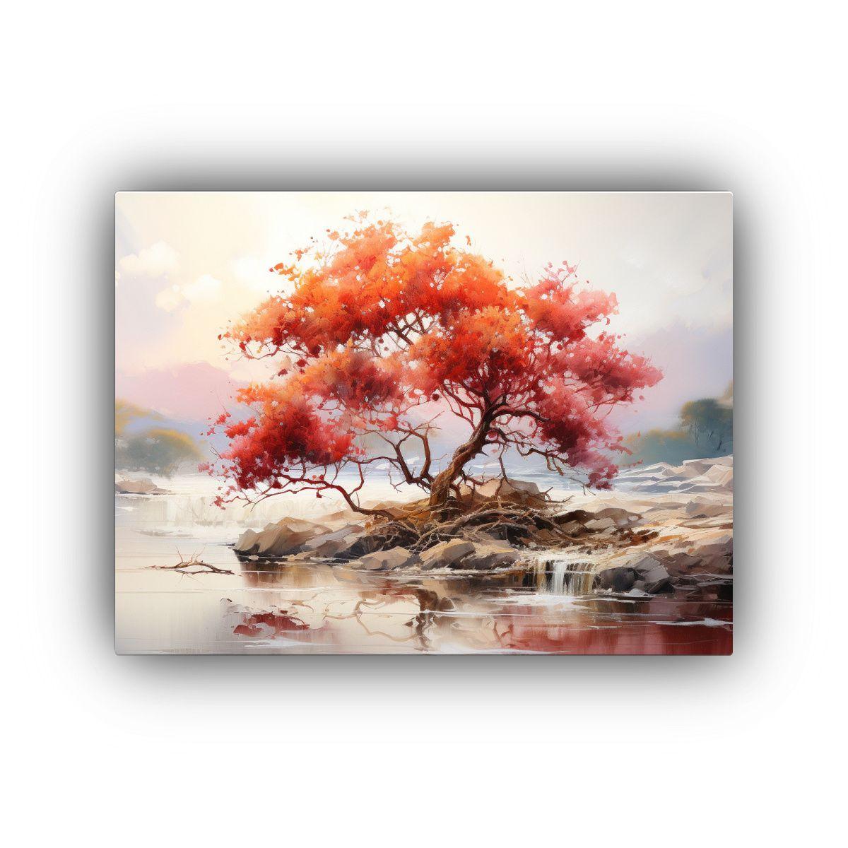 Pintura Abstracta De árbol De Mangle En Colores Rojo Y Dora 90x60cm-0
