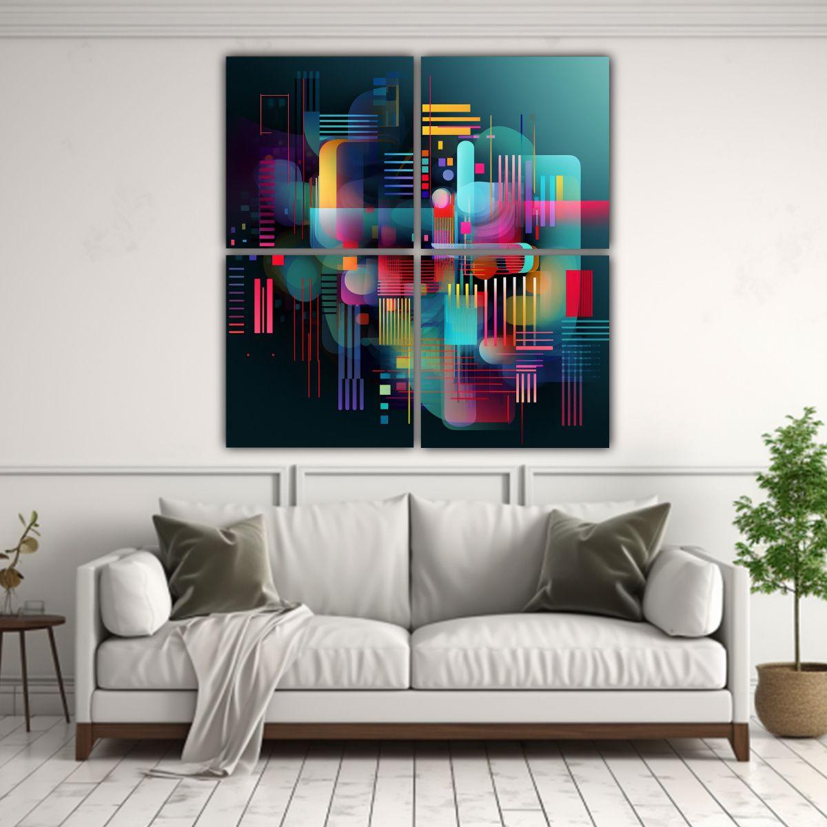 Cuadro Abstracto Temática IA Para Decoración 120x120 Cm-2