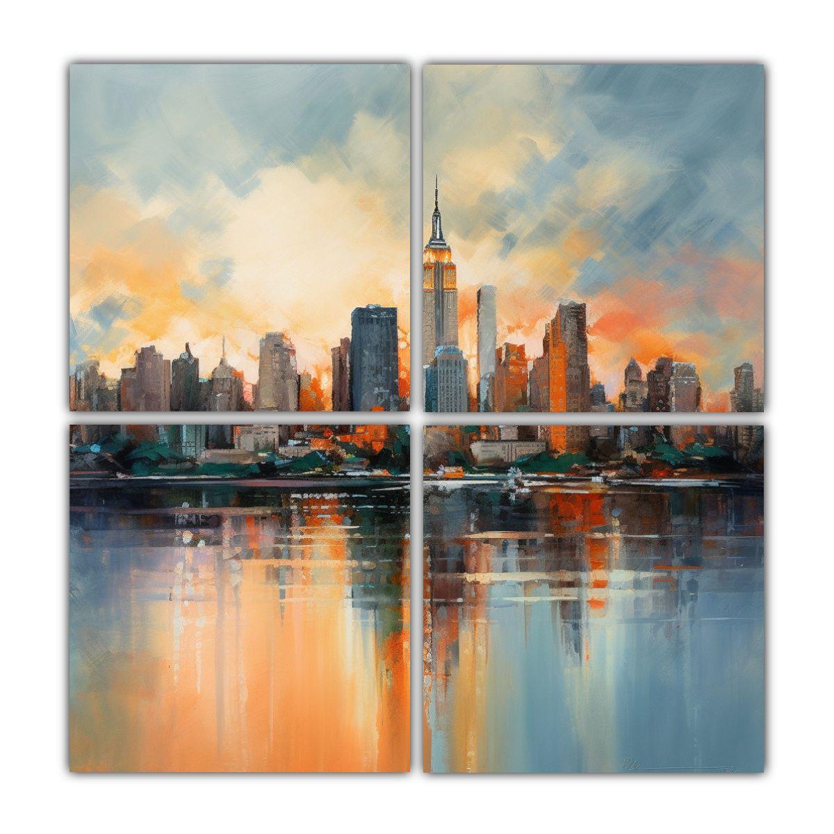 Cuadro Vintage De La Ciudad De Nueva York, 120x120 Cm-0