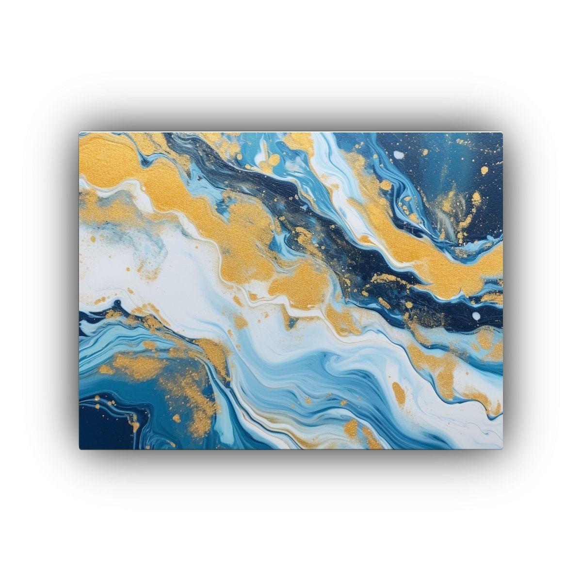 Pintura Marmolada Azul Y Dorada: Arte De Pared Duradero 45x30cm-0