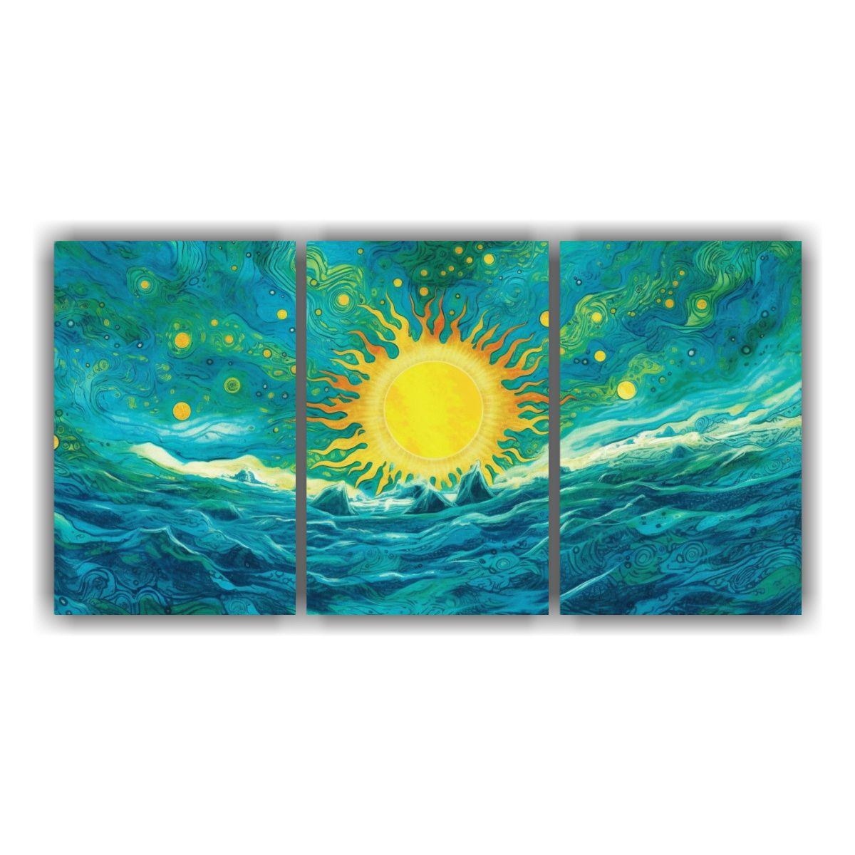 Cuadro Acuarela Poder Del Sol Con Superficie Azul 180x90 Cm-0