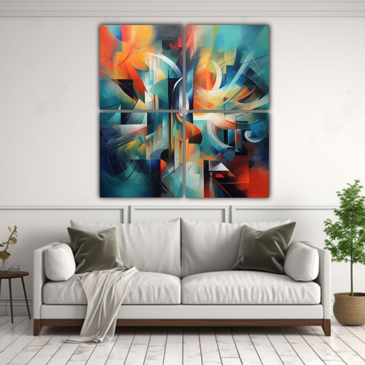 Cuatro Cuadros Decorativos De Arte Abstracto 100x100 Cm-2