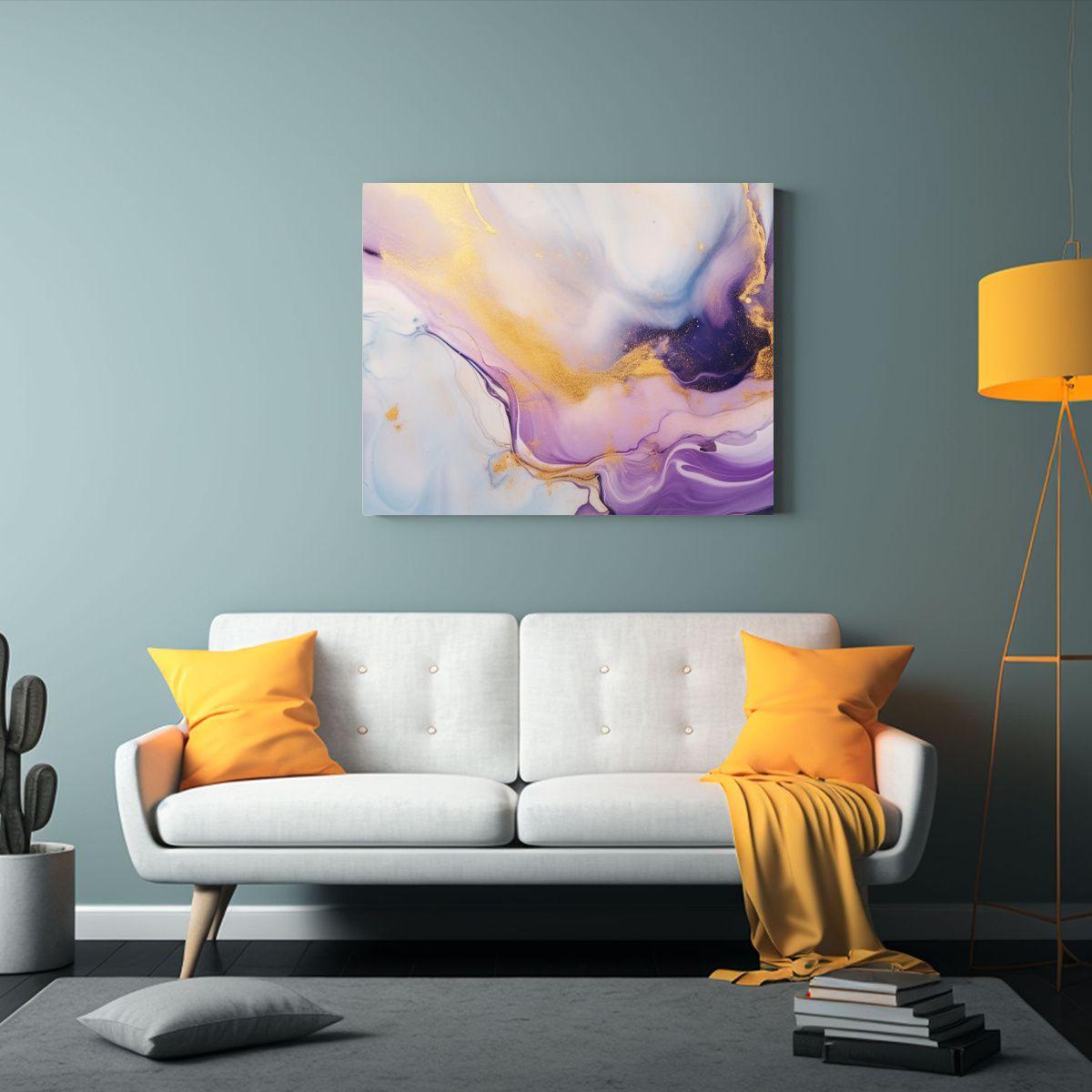 Cuadro Abstracto De Cuerpo Acuático En Morado Y Dorado 60x40cm-2