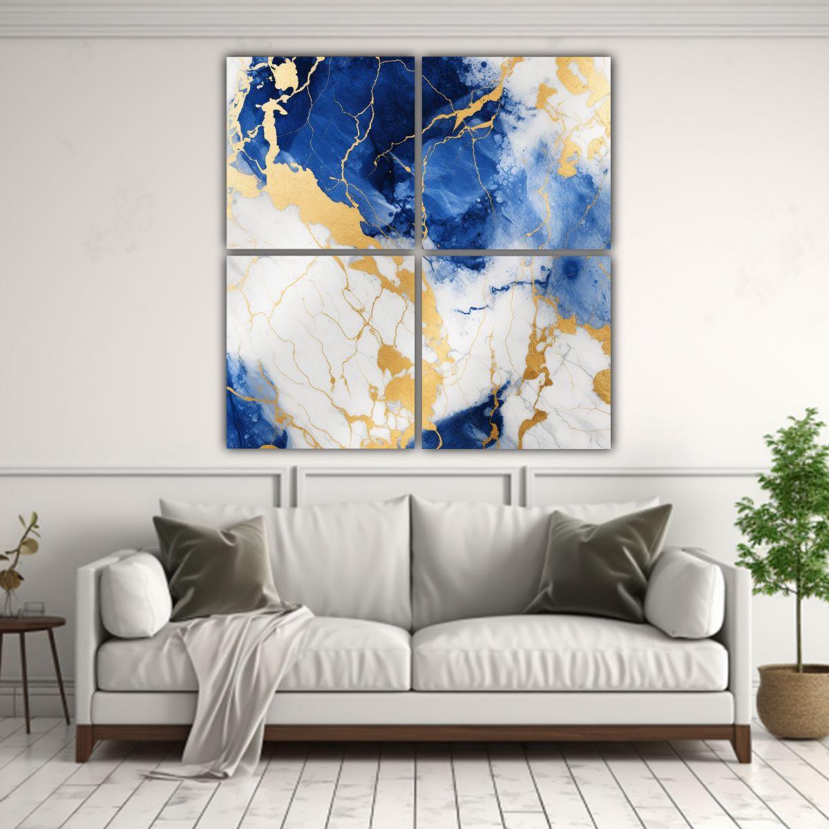 Cuadro Mármol Textura Dorada Y Azul En Bastidor 60x60 Cm-2