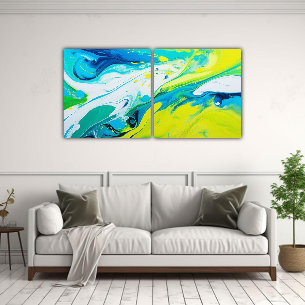 Pinturas Decorativas Amarillo Verde Azul Y Blanco 160x80 Cm-2