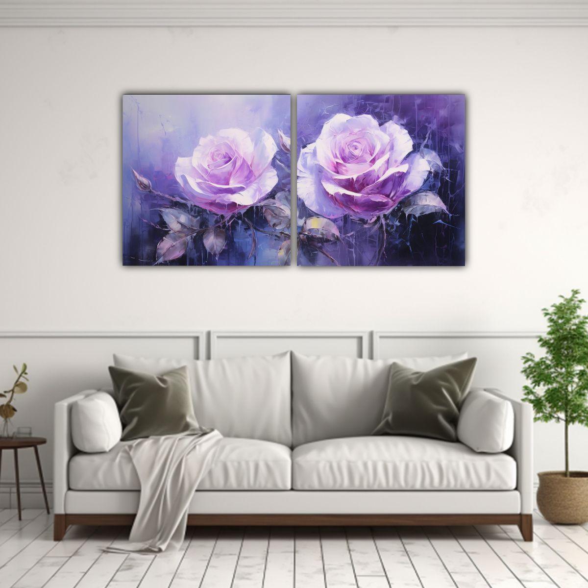 Pintura Multicolor De Rosas Púrpuras En Lienzo 140x70 Cm-2