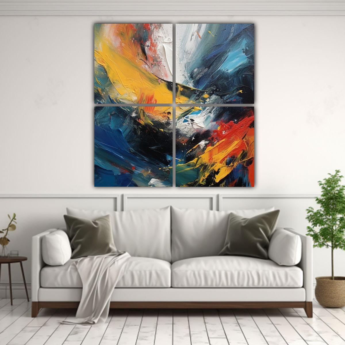 Pintura Abstracta Acuarela: 4 Lienzos 160x160 Cm-2