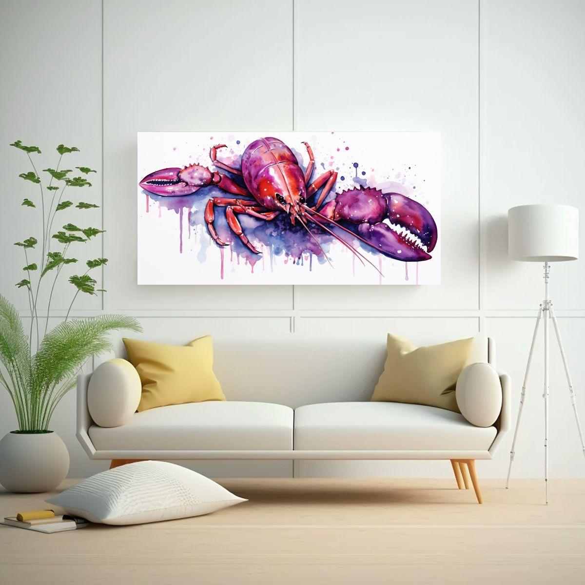 Patron Intenso De Arte: Langosta En Acuarela Y Col 120x60cm-2
