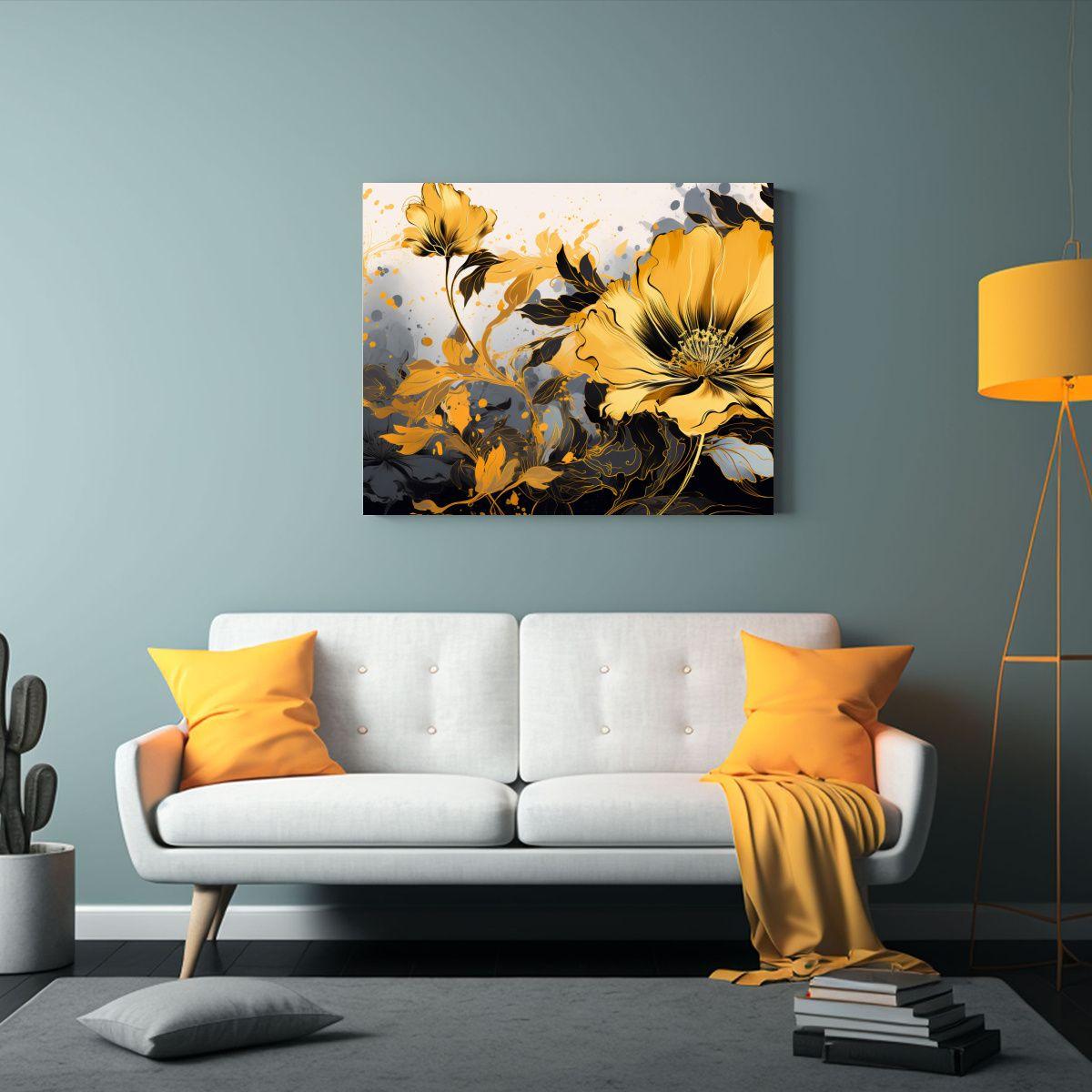 Cuadro Abstracto Colores Amarillo Y Oro Neonoir Atmosfera Es 90x60cm-2