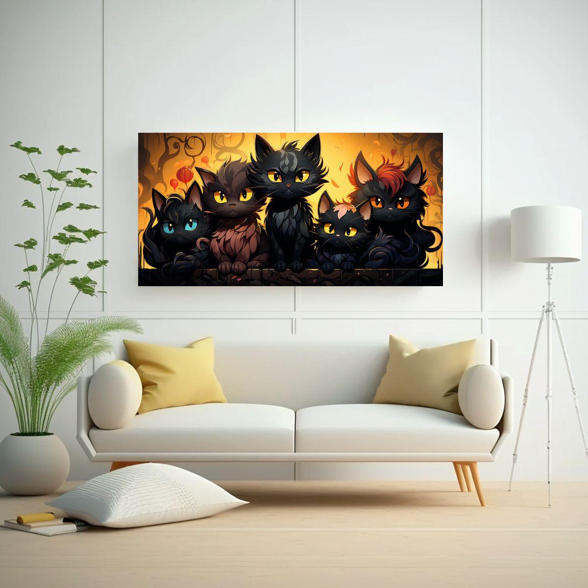 Pinturas Decorativas De Gatos Negros En Una Pila 60x30 Cm-2