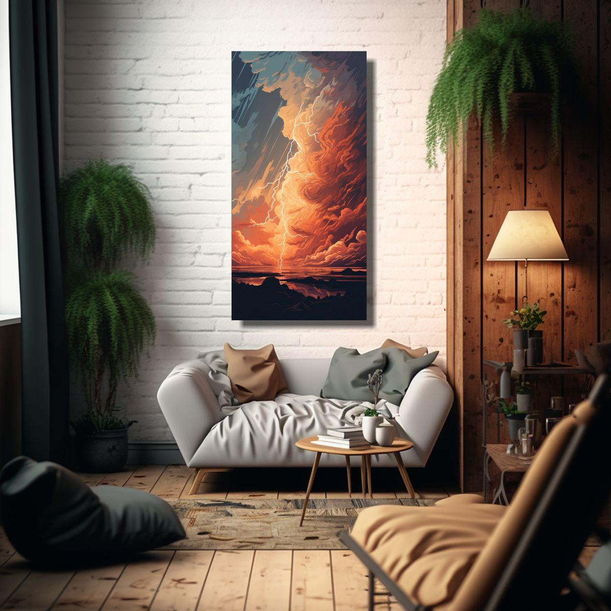 Cuadro Composición Alegría Tormenta De Rayos 60x120cm-2