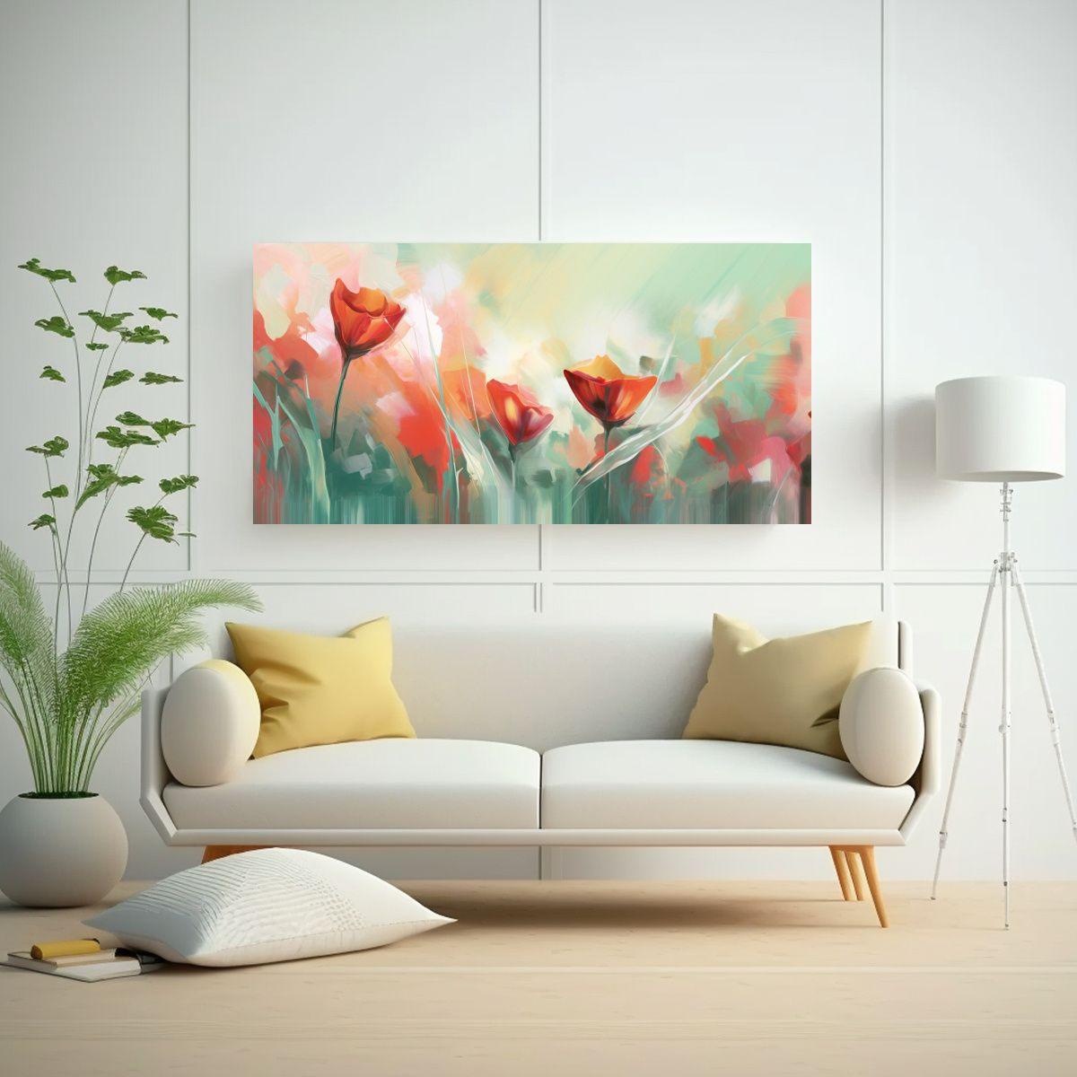 Cuadro Abstracto Floral Rojo Y Verde 160x80cm-2