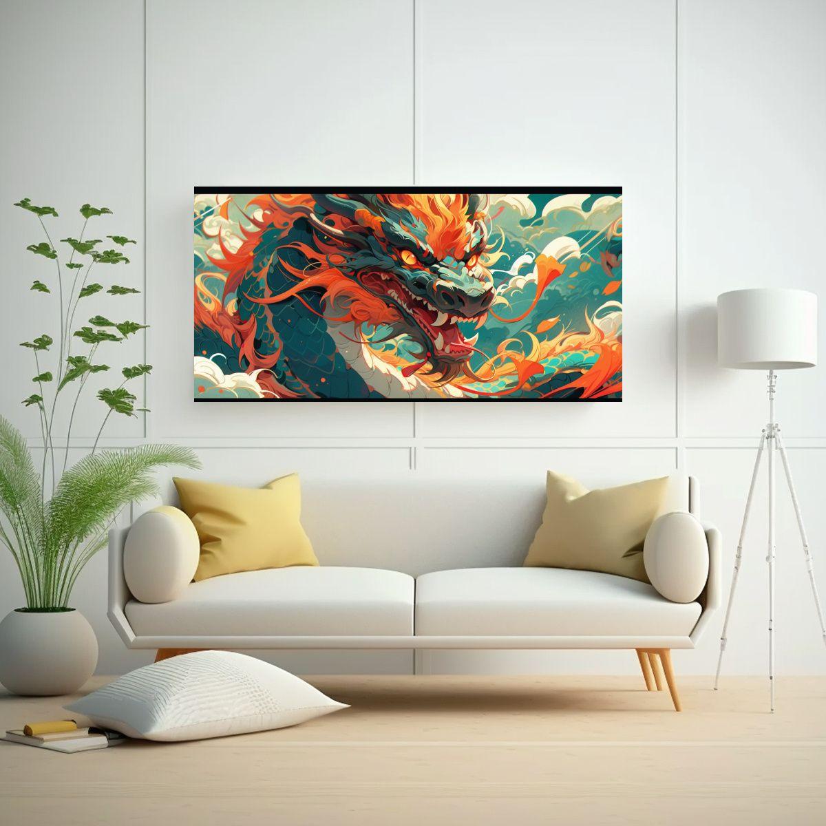Pinturas Decorativas En Lienzo: Dragón Turquesa 40x20cm-2