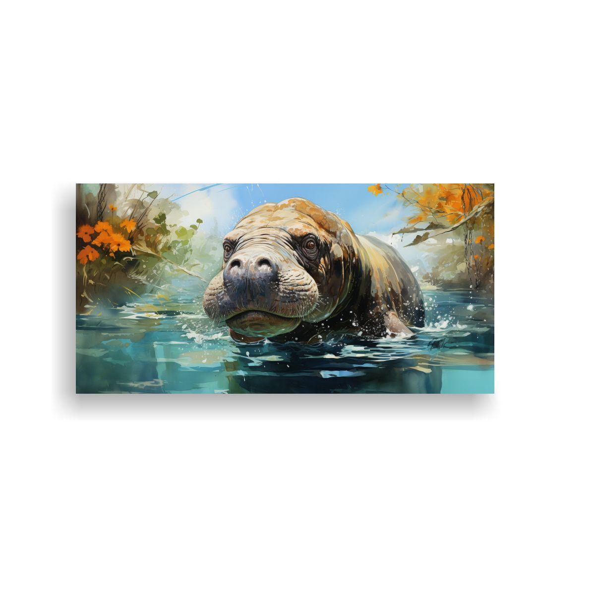 Pintura De Belleza En Tonos Acuarela De Manatíes  120x60cm-0