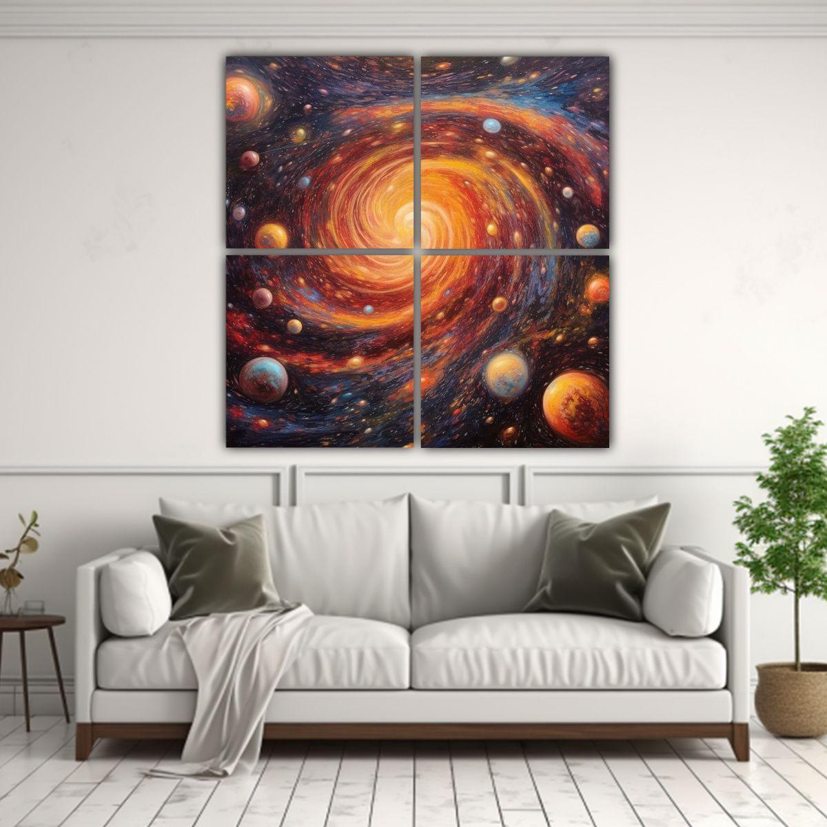 Cuatro Cuadros Tema Urbano Una Danza Cósmica 120x120 Cm-2