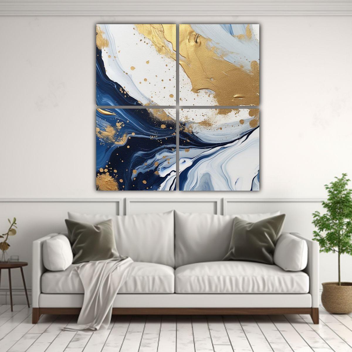 Cuadros Acuarela Intensidad Blanco Y Oro, Arte 180x180 Cm-2