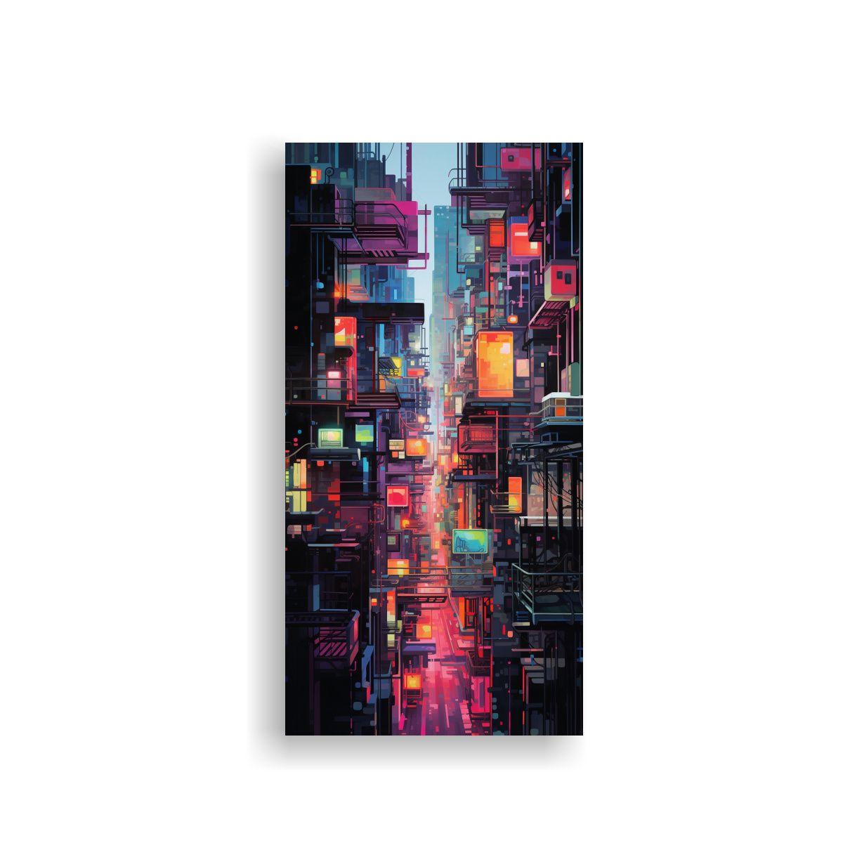 Cuadro Ciudad Neón Composición Simetría 50x100cm-0