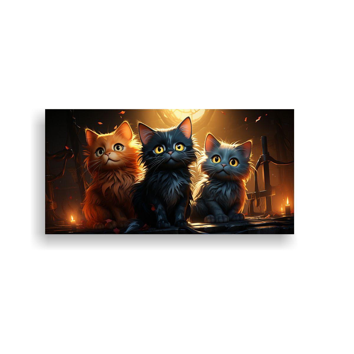Cuadro De Tela Minimalista Con Lindos Gatos 160x80cm-0