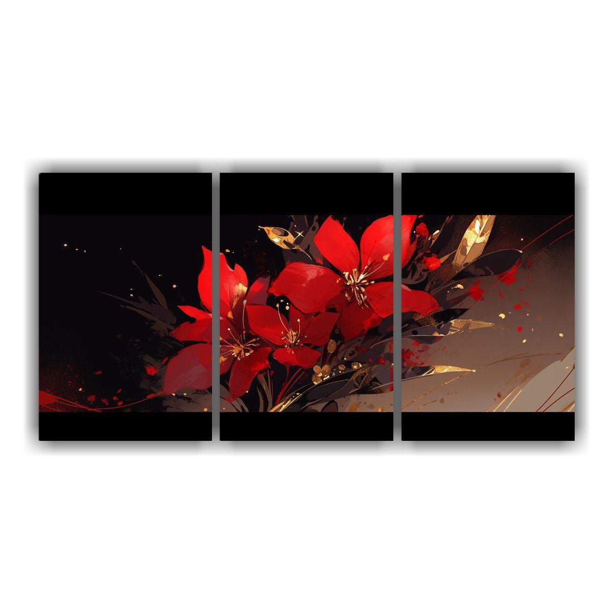 Tres Lienzos Patron Intenso Para Comedor Red AND 90x45 Cm-0