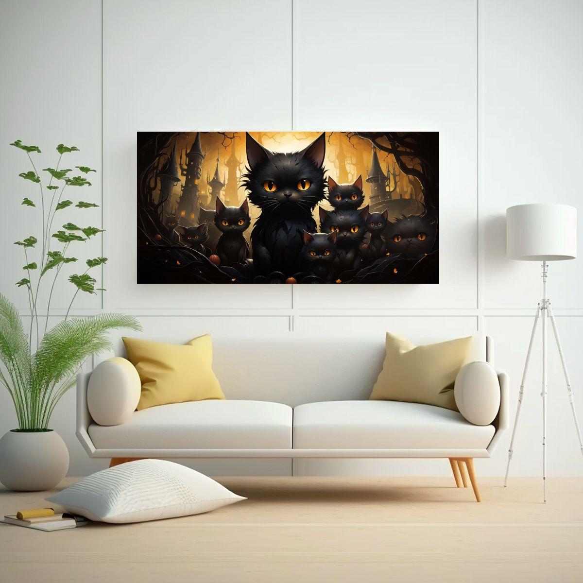 Pinturas Decorativas De Gatos Negros Agrupados 120x60cm-2
