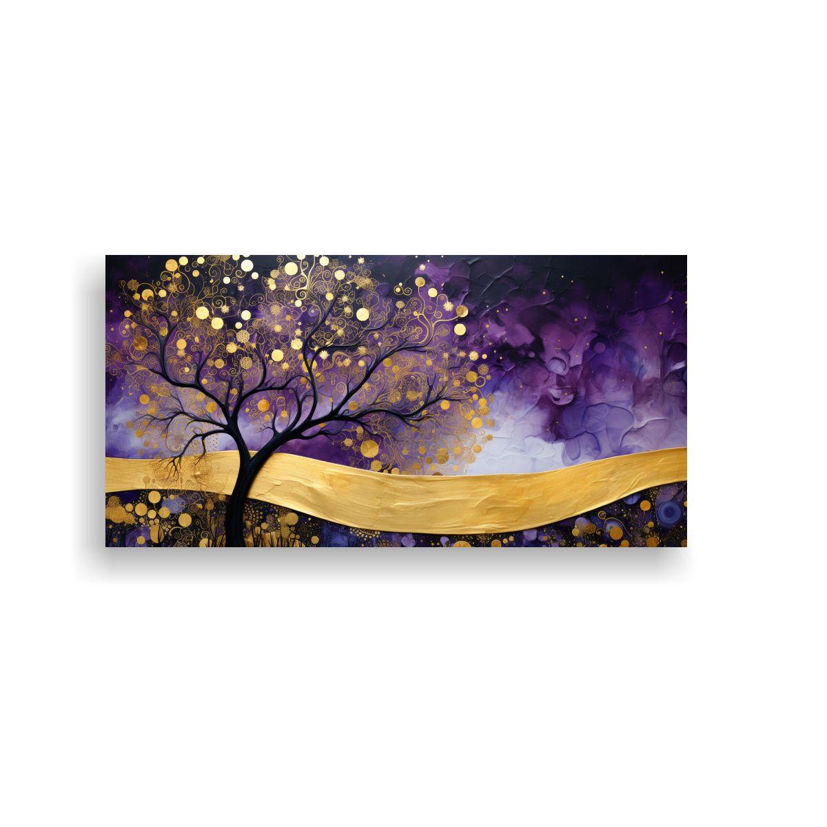 Pintura Decorativa De árbol En Morado Y Amarillo 100x50 Cm-0