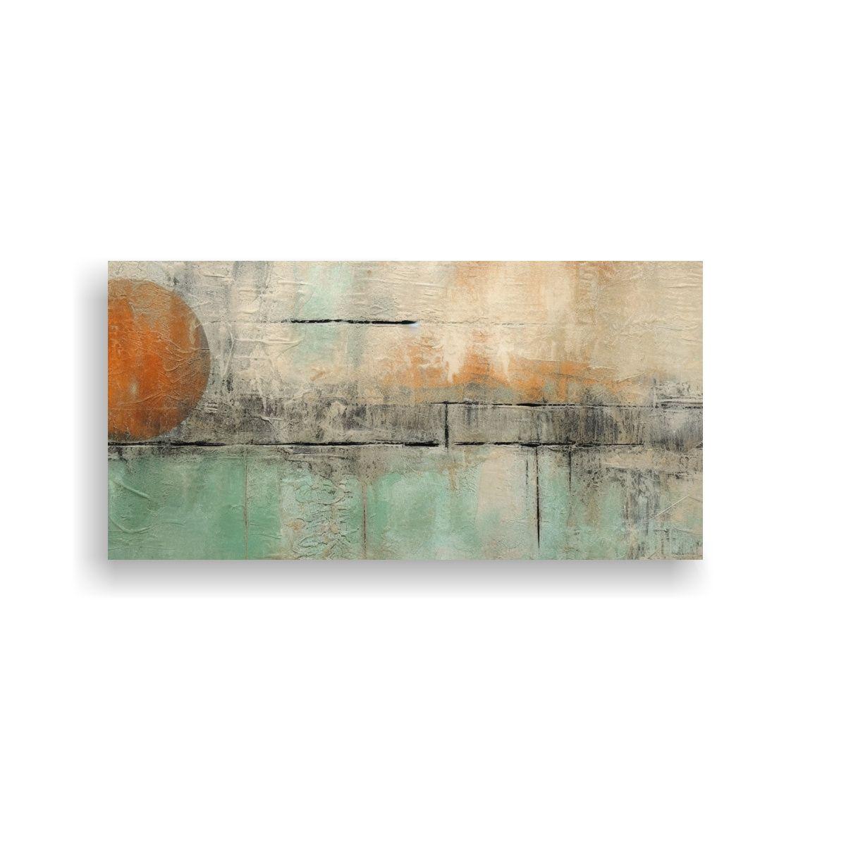 Cuadro Abstracto Gris Claro Verde Quemado Naranja 100x50cm-0